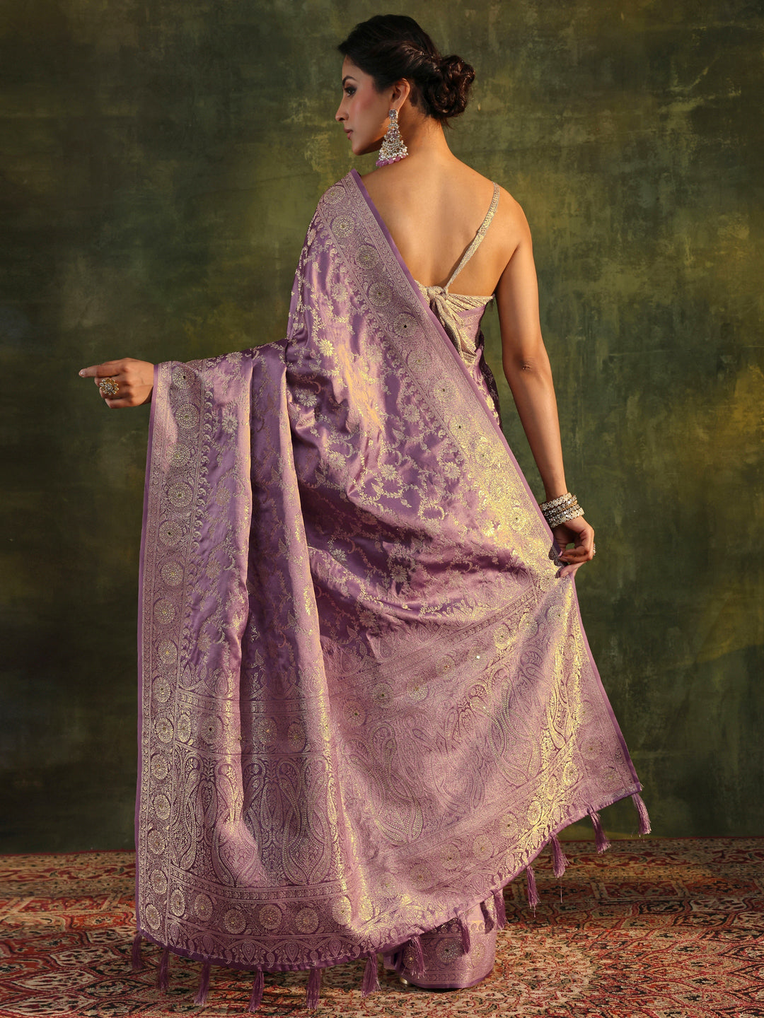  Libas Purple Banarasi Satin Saree With Unstitched Blouse Piece 