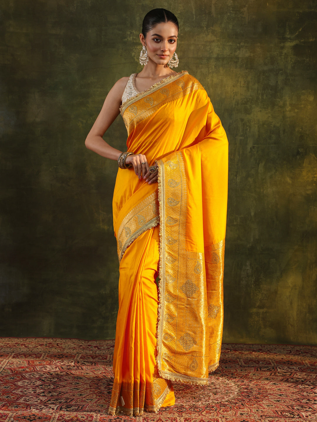  Mustard Ethnic Silk Blend Saree With Unstitched Blouse Piece 