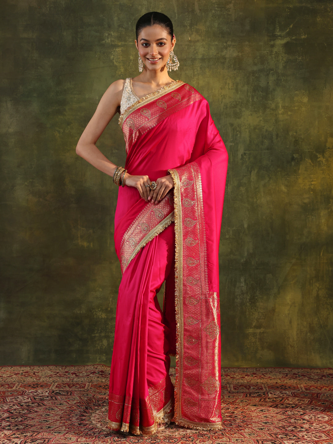  Pink Ethnic Silk Blend Saree With Unstitched Blouse Piece 
