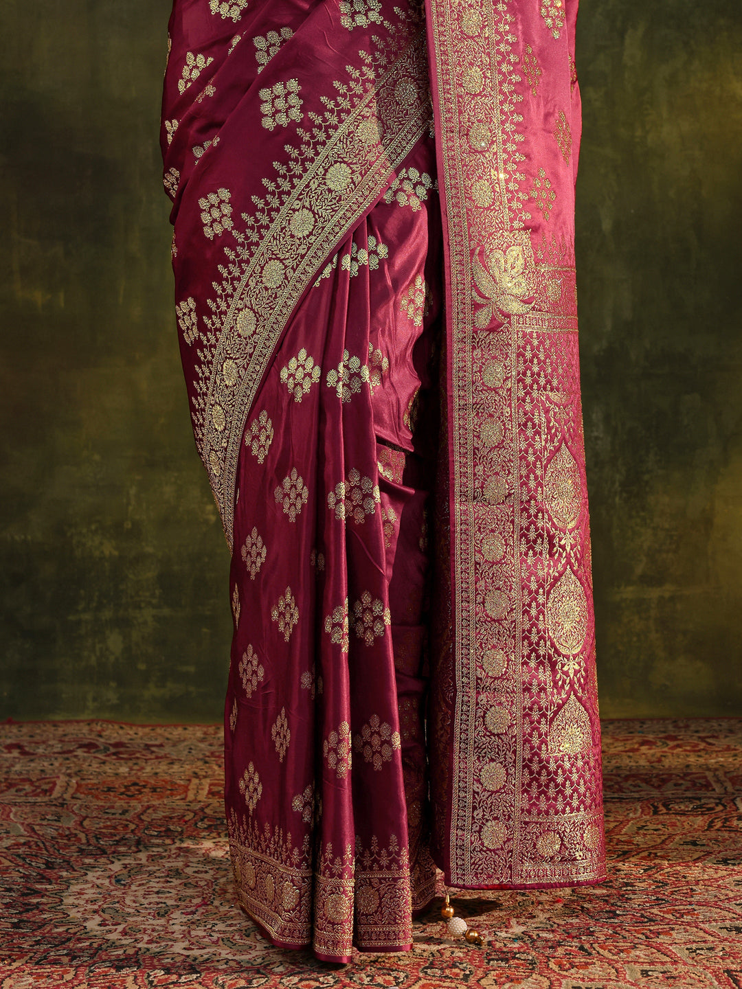  Libas Art Maroon Woven Design Satin Banarasi Saree With Unstitched Blouse Piece 