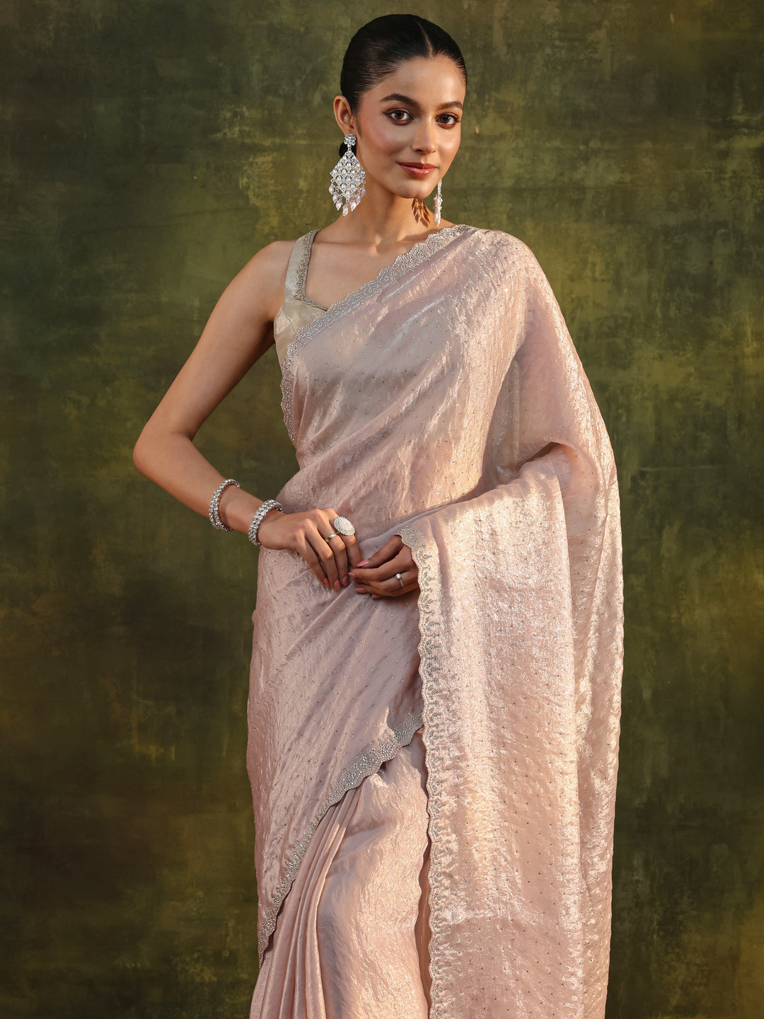  Ivory Embellished Tissue Saree With Unstitched Blouse Piece 