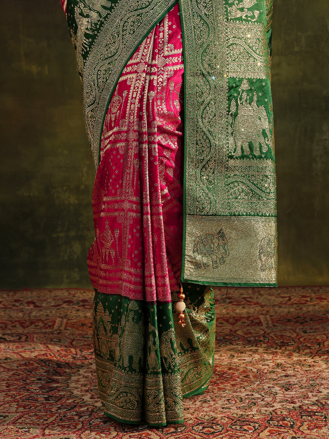  Libas Art Pink Ethnic Woven Design Satin Saree With Unstitched Blouse Piece 