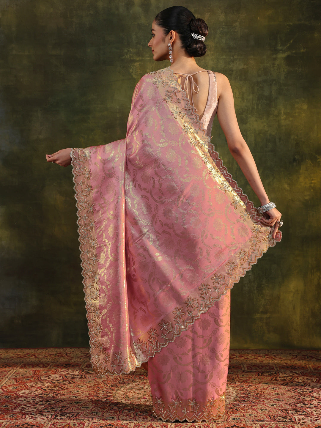  Peach Woven Design Silk Banarasi Saree With Unstitched Blouse Piece 