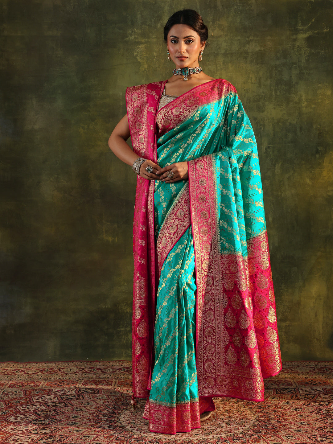  Libas Art Blue Banarasi Satin Saree With Unstitched Blouse Piece 