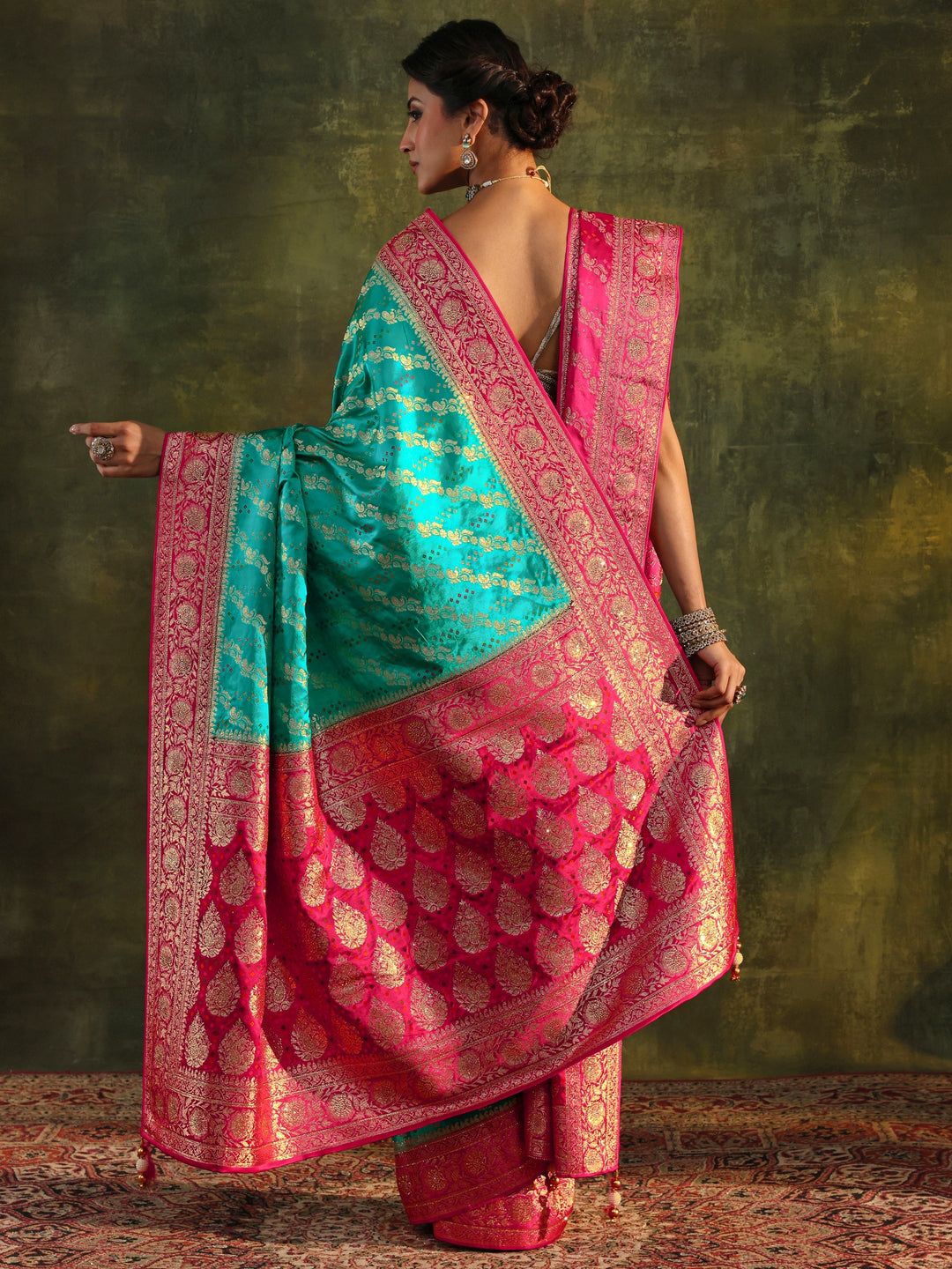  Libas Art Blue Banarasi Satin Saree With Unstitched Blouse Piece 