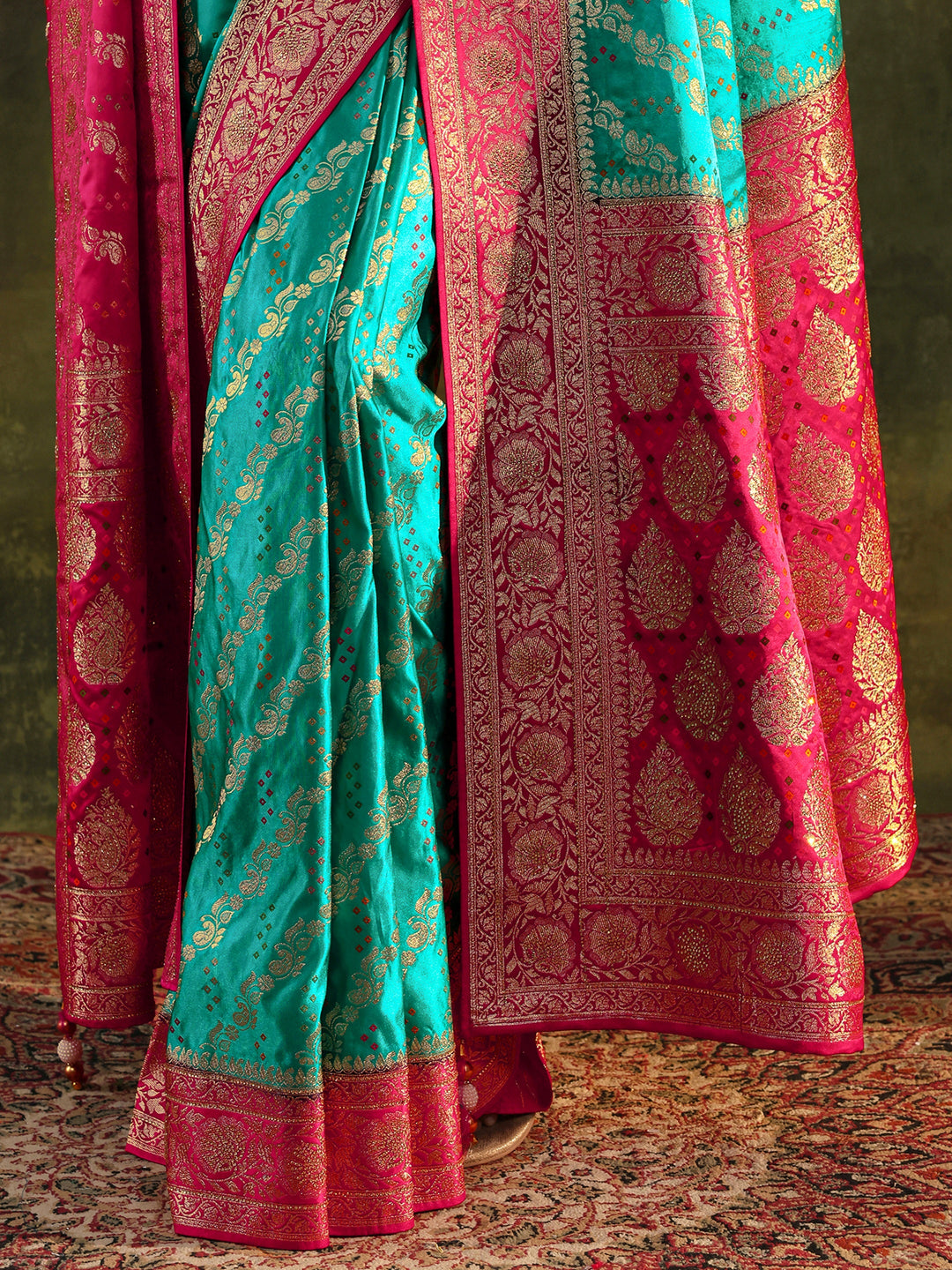  Libas Art Blue Banarasi Satin Saree With Unstitched Blouse Piece 