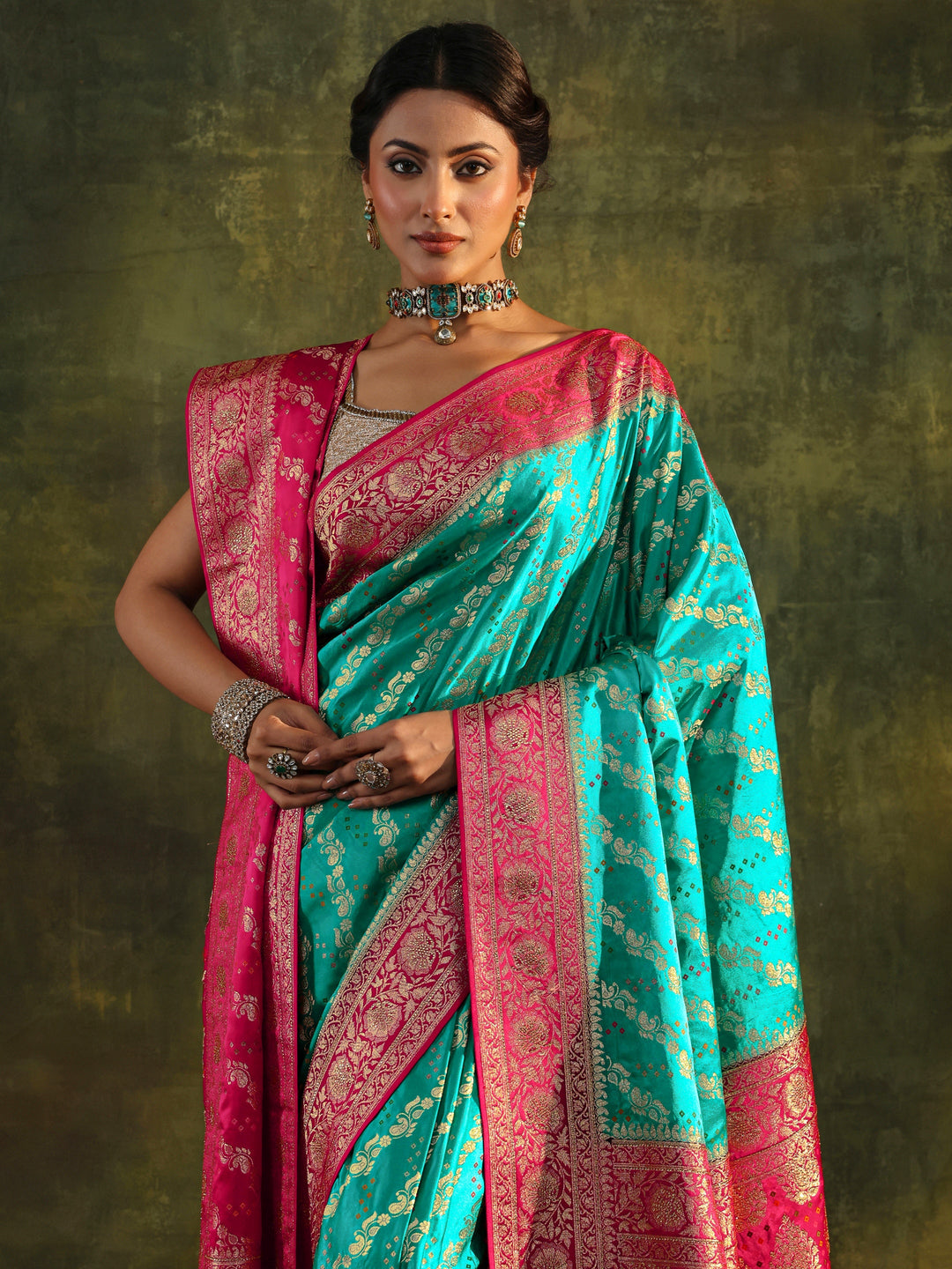  Libas Art Blue Banarasi Satin Saree With Unstitched Blouse Piece 