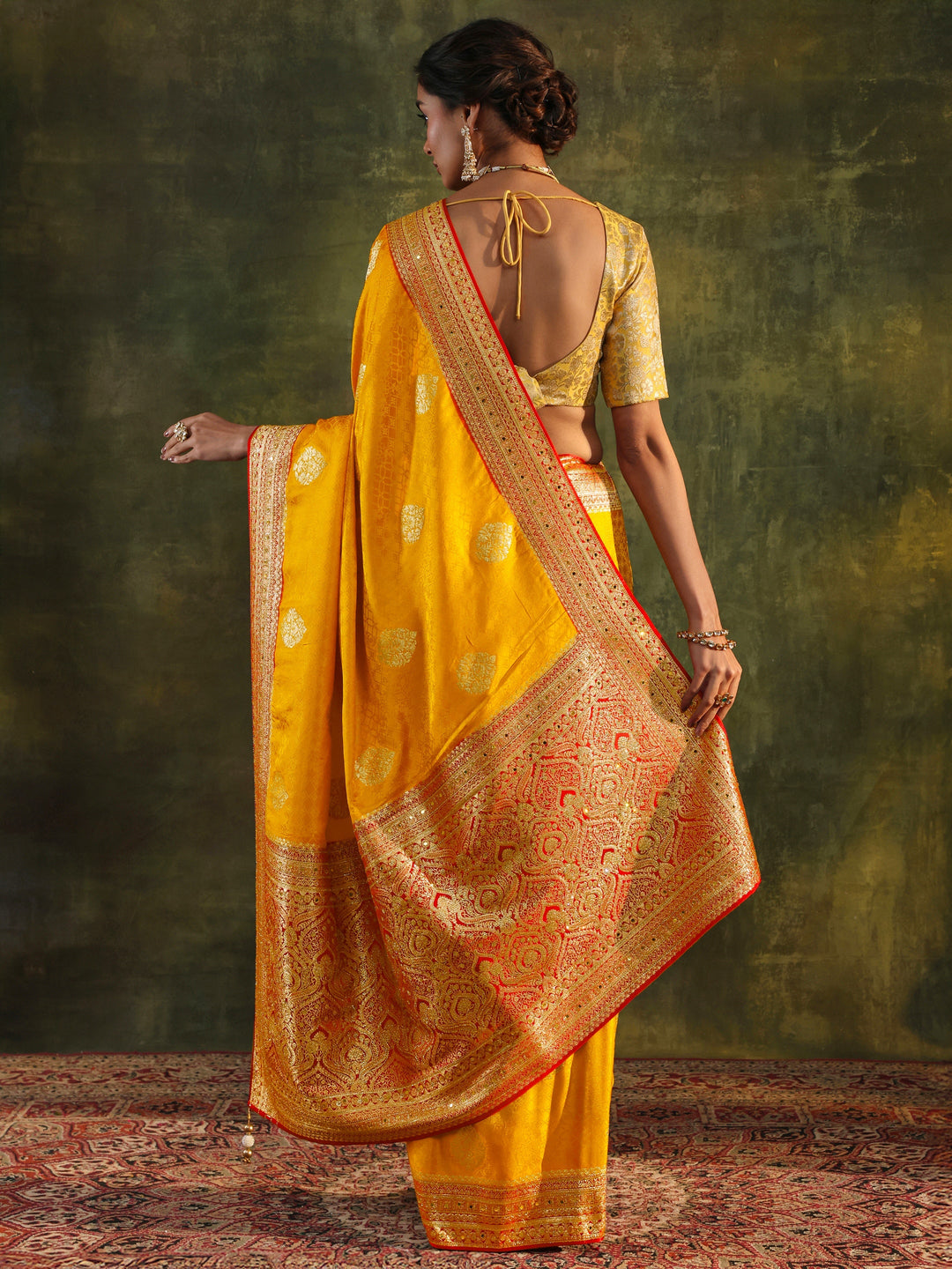  Libas Art Mustard Embellished  Silk Blend Saree With Unstitched Blouse Piece 