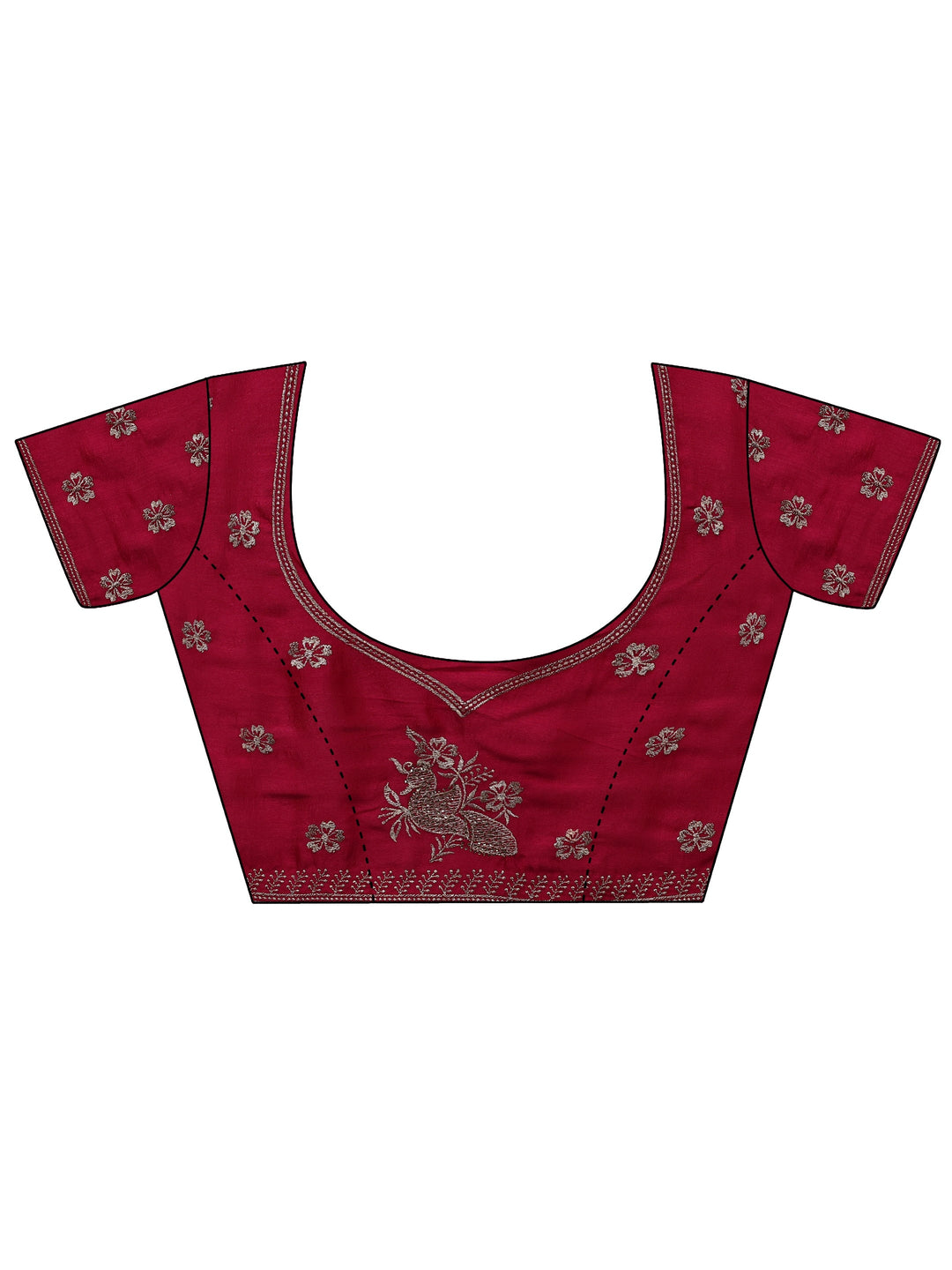  Pink Floral Embroidered Silk Blend Saree With Unstitched Blouse Piece 