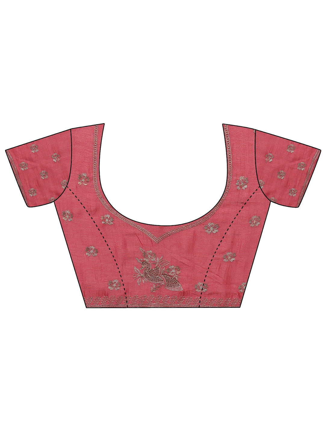  Coral Floral Embroidered Silk Blend Saree With Unstitched Blouse Piece 