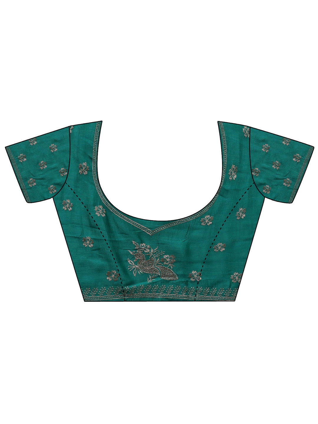  Green Floral Embroidered Silk Blend Saree With Unstitched Blouse Piece 