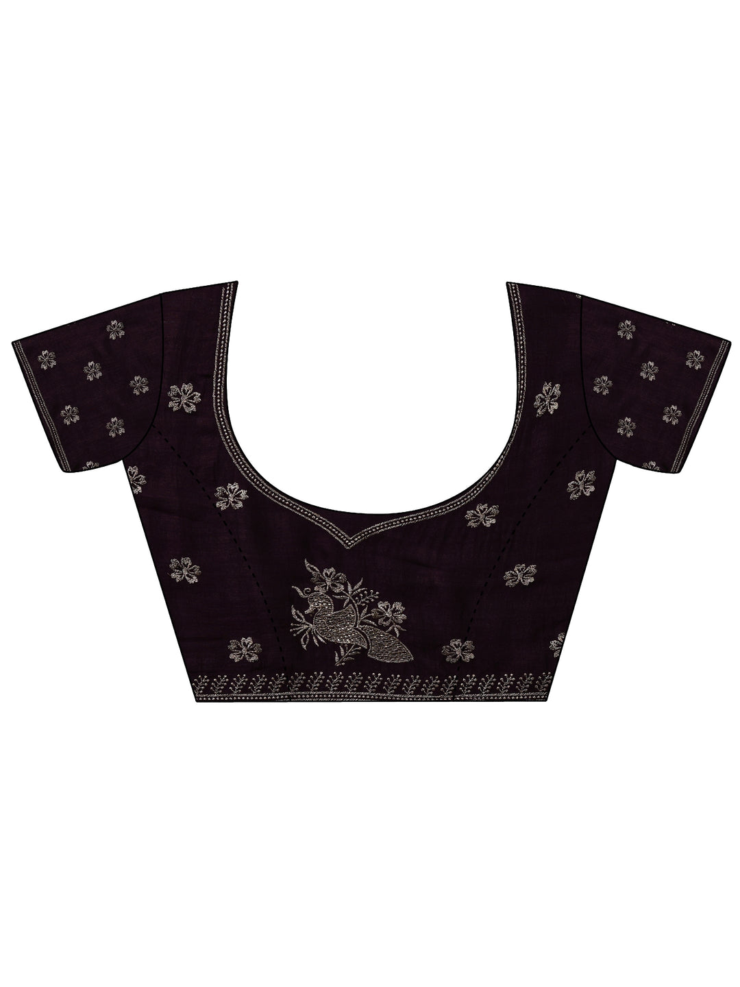  Purple Floral Embroidered Silk Blend Saree With Unstitched Blouse Piece 