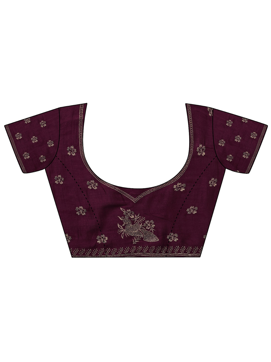  Maroon Floral Embroidered Silk Blend Saree With Unstitched Blouse Piece 