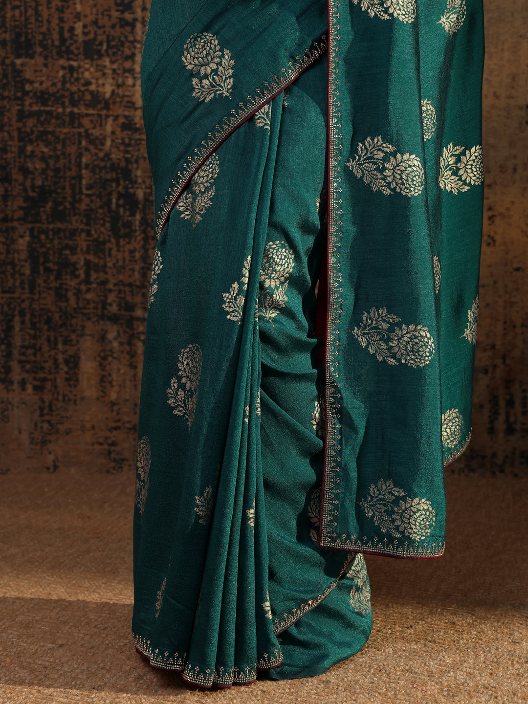  Blue Floral Printed Silk Blend Saree With Unstitched Blouse Piece 