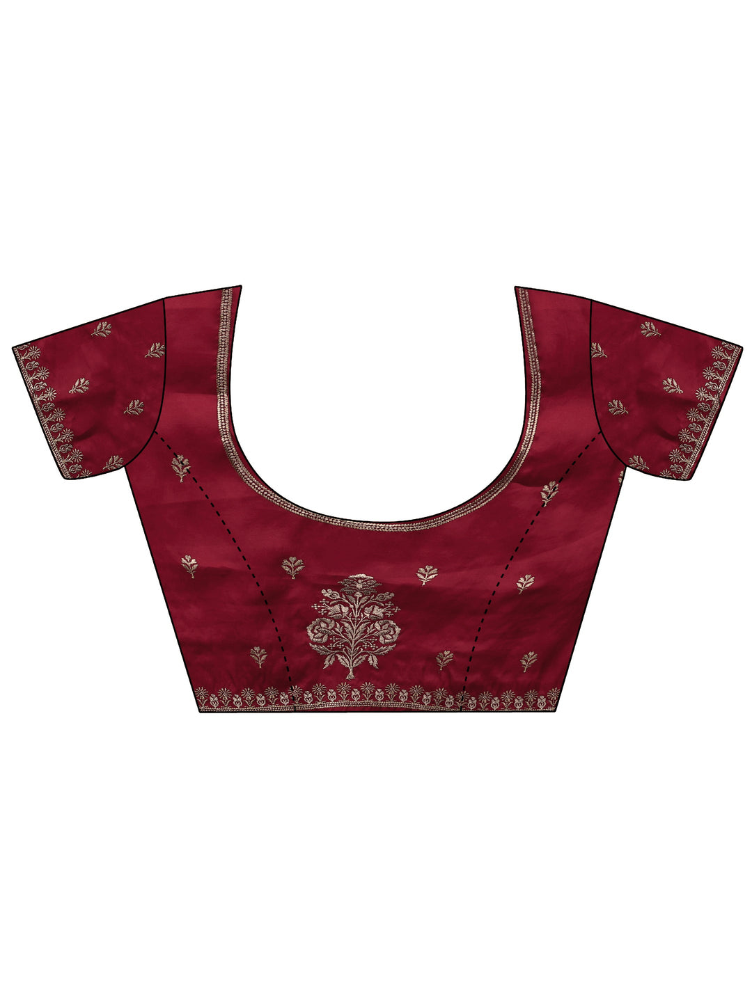  Red Floral Embroidered Silk Blend Saree With Unstitched Blouse Piece 