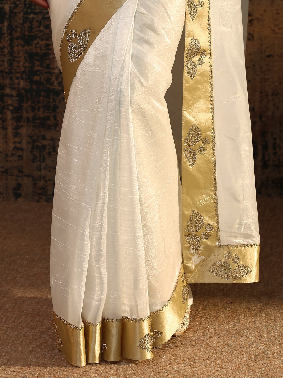  White Solid Tissue Saree With Unstitched Blouse Piece 