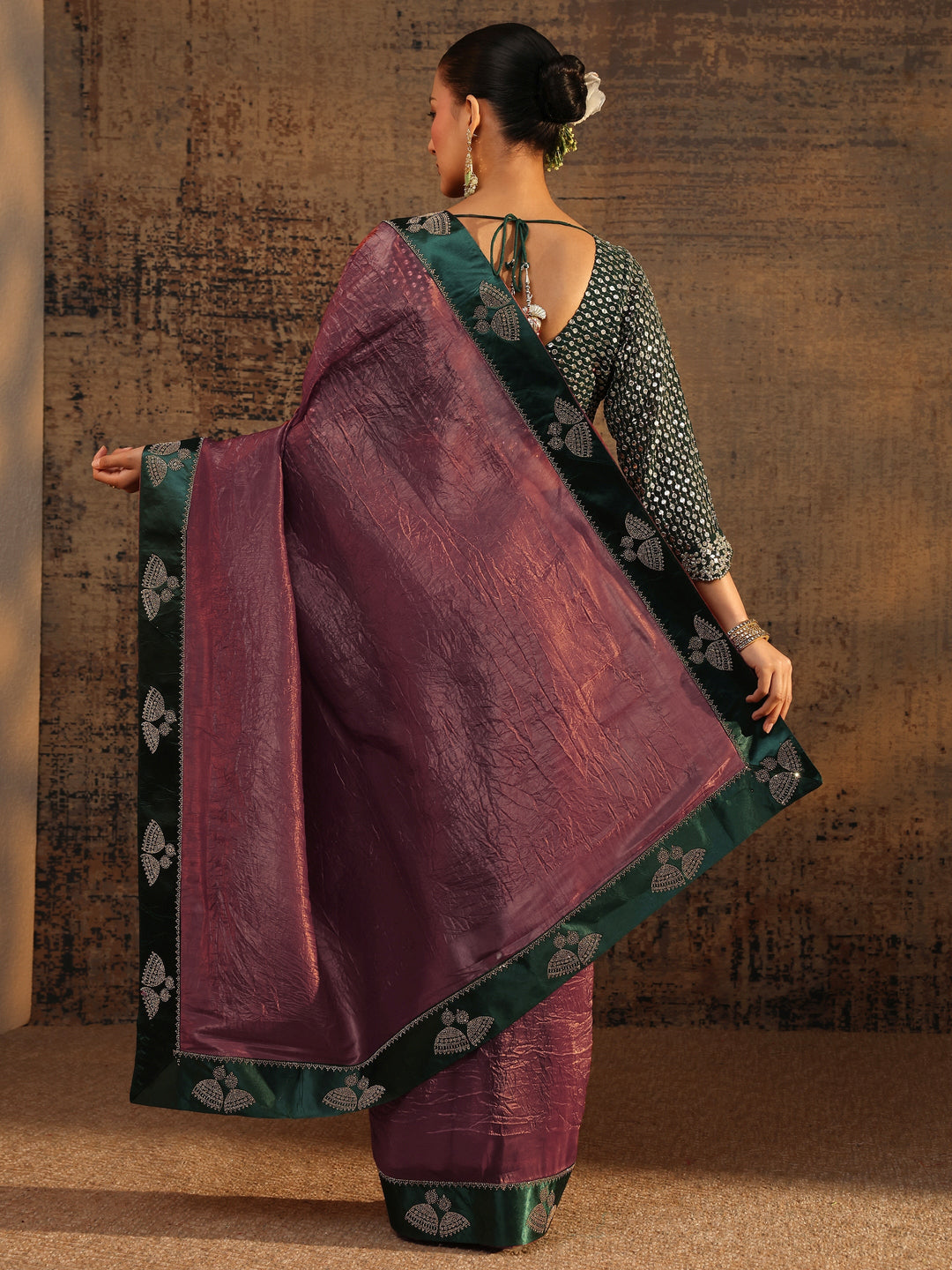  Mauve Solid Tissue Saree With Unstitched Blouse Piece 
