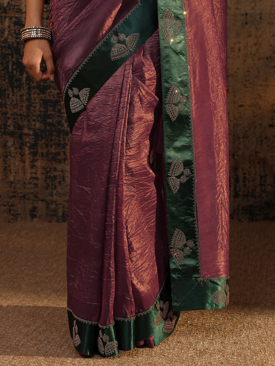  Mauve Solid Tissue Saree With Unstitched Blouse Piece 