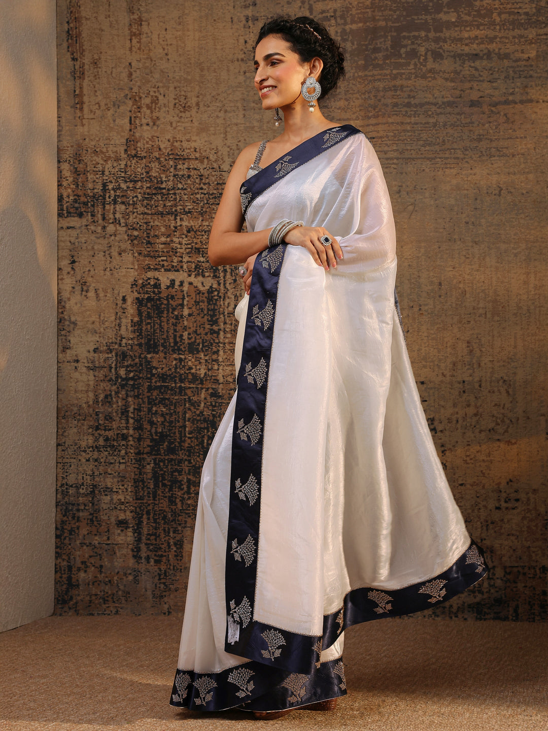  White Solid Tissue Saree With Unstitched Blouse Piece 