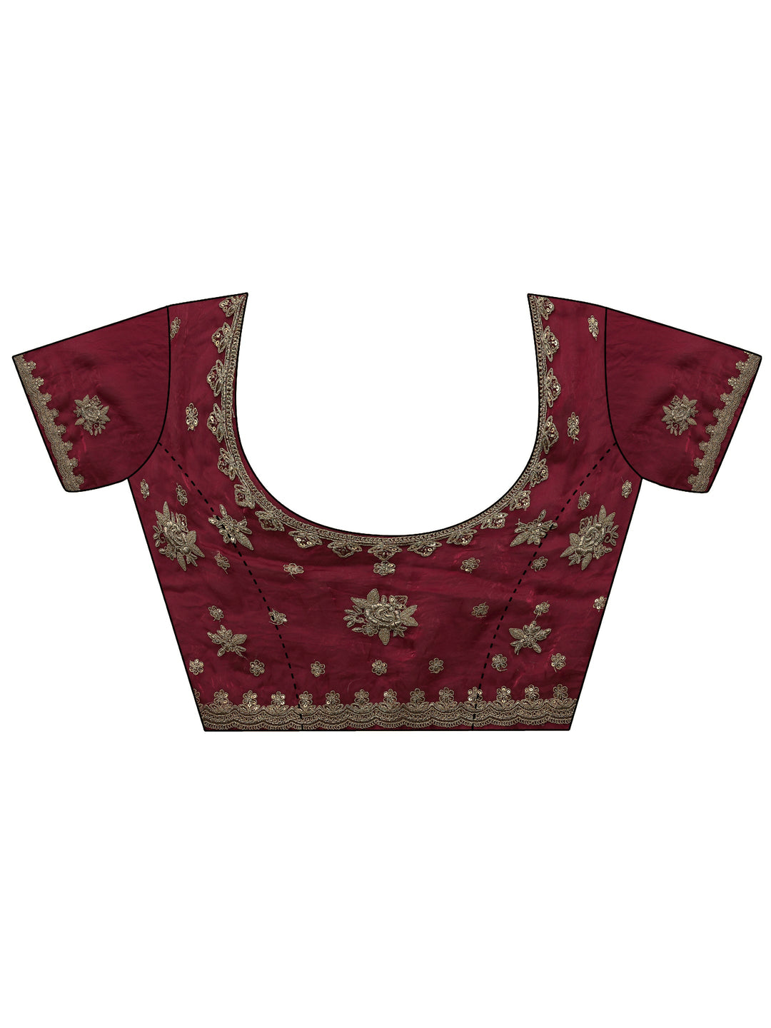  Magenta Floral Embroidered Tissue Saree With Unstitched Blouse Piece 