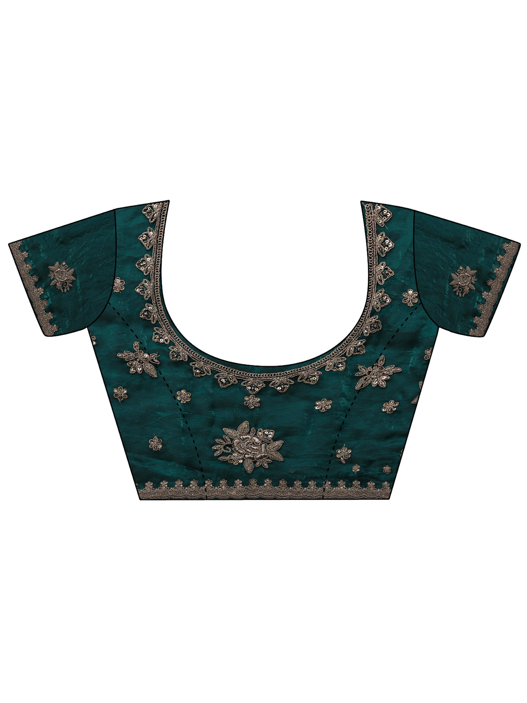  Blue Floral Embroidered Tissue Saree With Unstitched Blouse Piece 