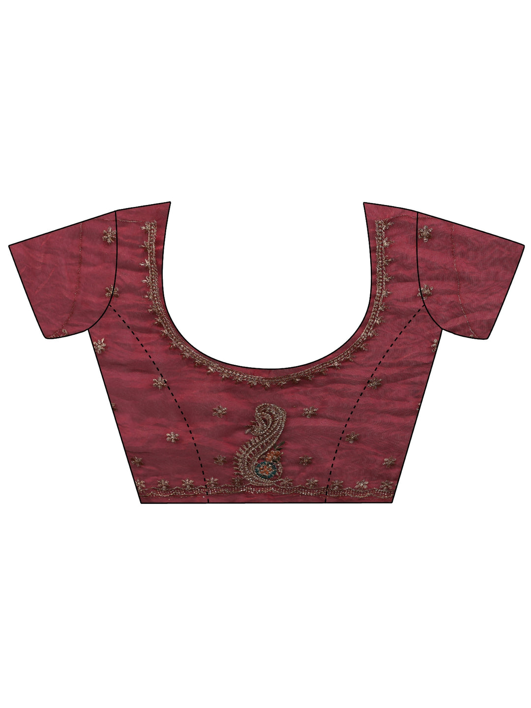  Libas Maroon Embellished Tissue Saree With Unstitched Blouse Piece 