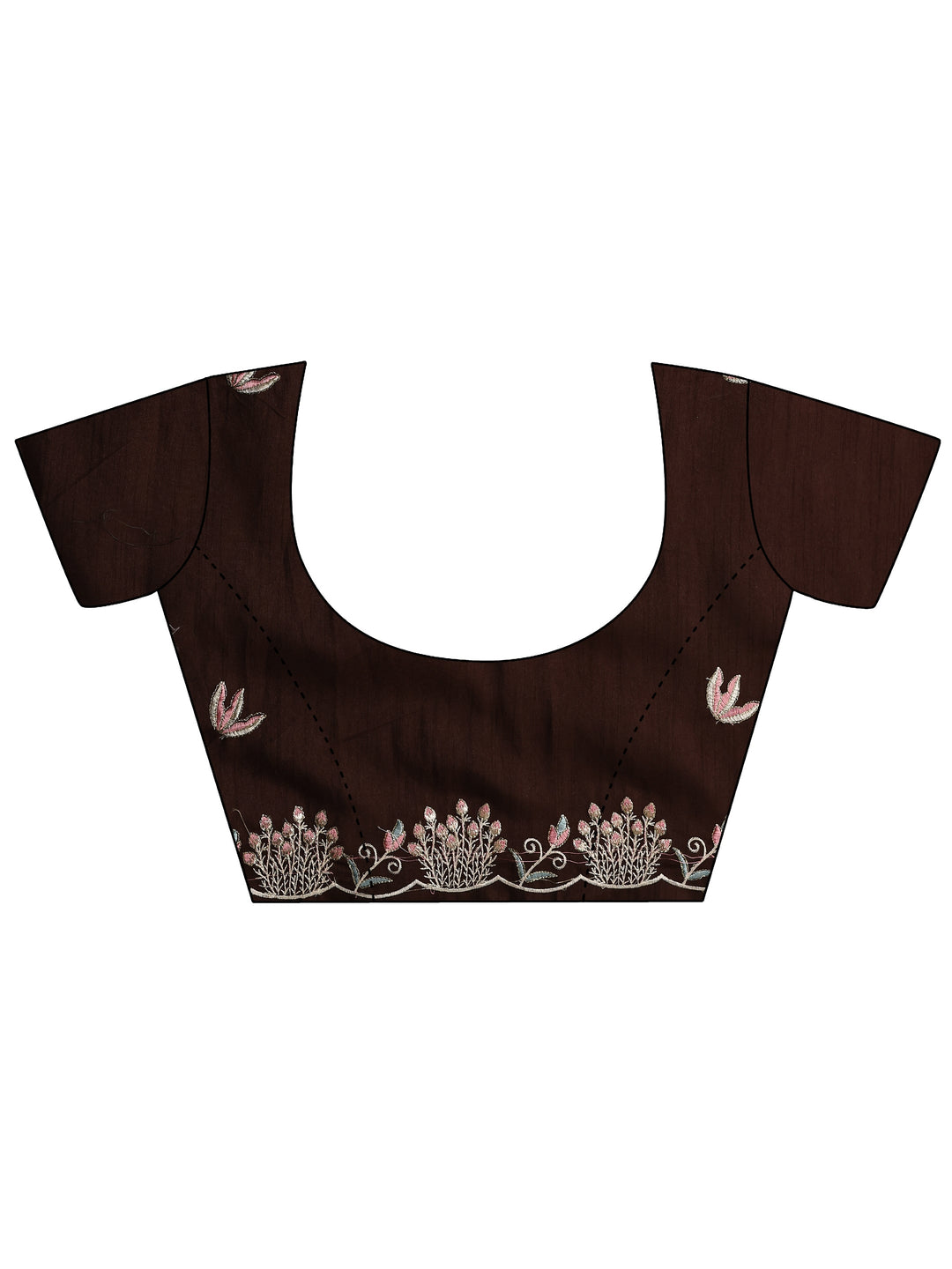  Taupe Floral Embroidered Organza Saree With Unstitched Blouse Piece 