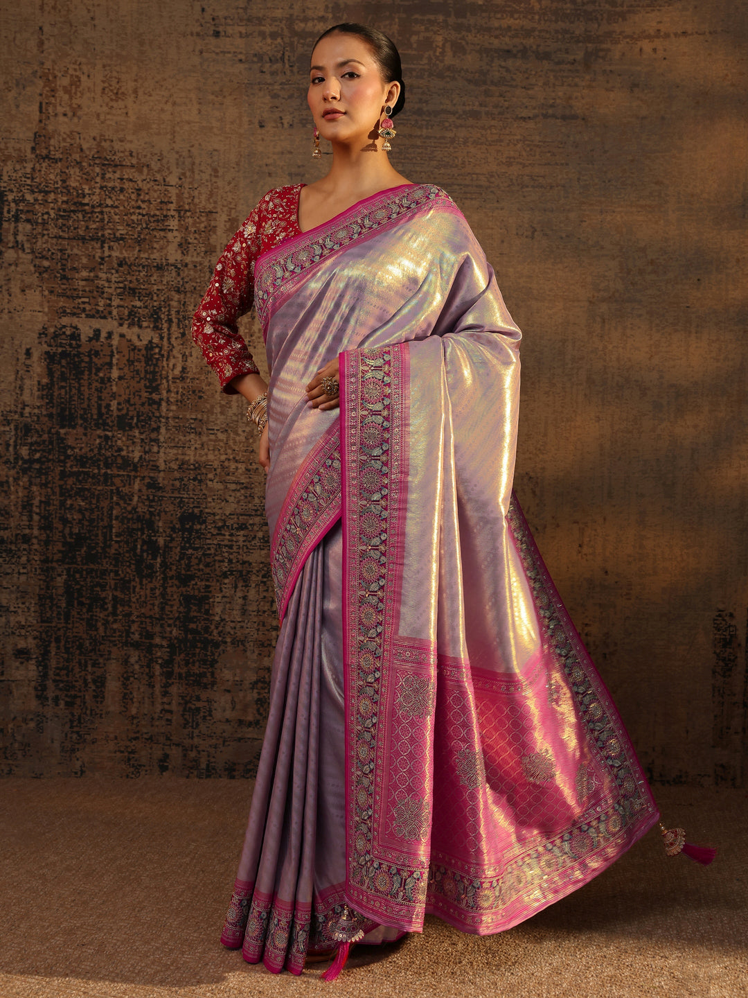  Libas Art Lavender Ethnic Motifs Woven Design Silk Blend Saree With Unstitched Blouse Piece 