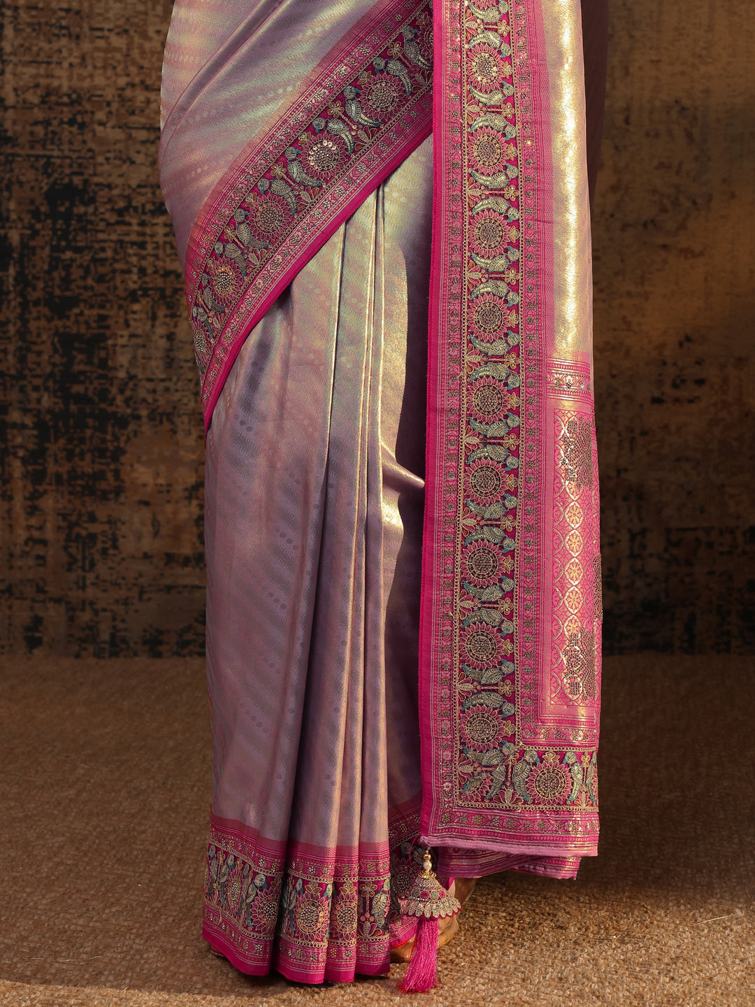  Libas Art Lavender Ethnic Motifs Woven Design Silk Blend Saree With Unstitched Blouse Piece 