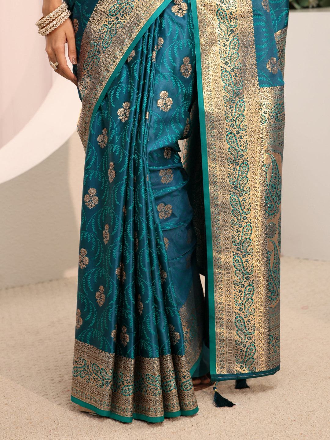  Libas Blue Ethnic Woven Design Silk Blend Saree With Unstitched Blouse Piece 