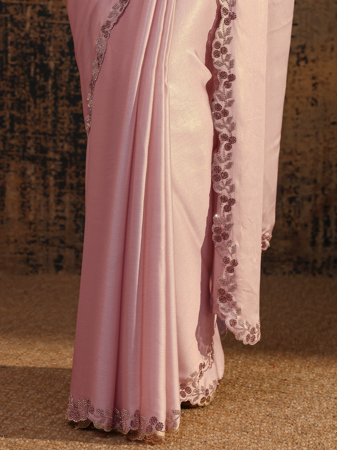  Pink Solid Pure Chiffon Saree With Unstitched Blouse Piece 