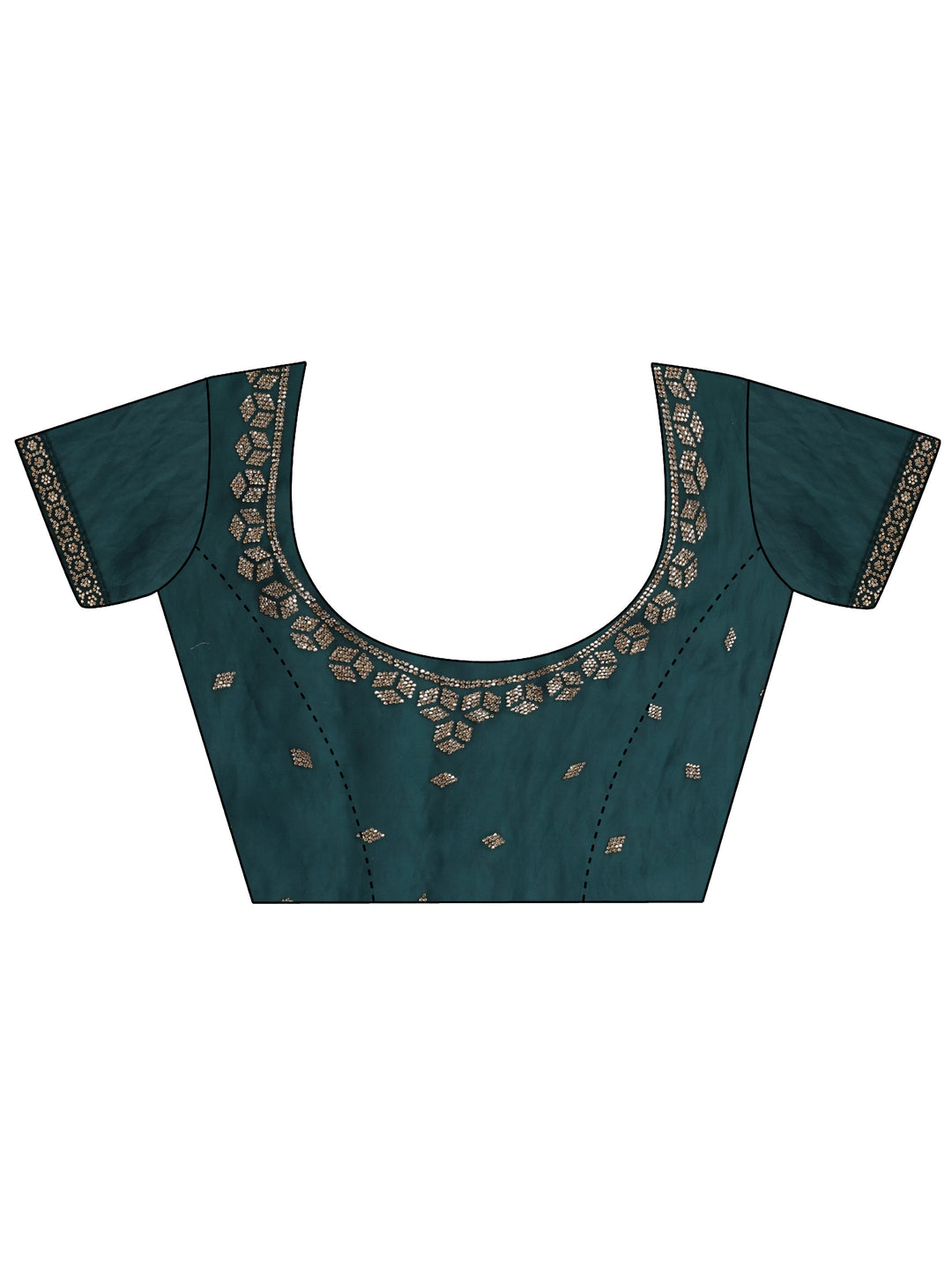  Teal Embellished Satin Saree With Unstiched Blouse Piece 