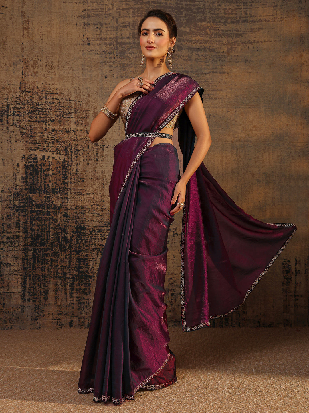 Maroon Solid Satin Saree With Unstitched Blouse Piece 