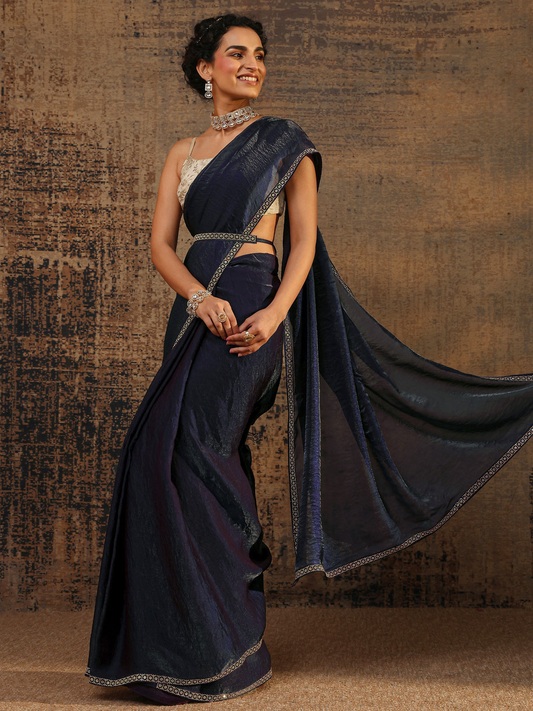  Purple Solid Satin Saree With Unstitched Blouse Piece 