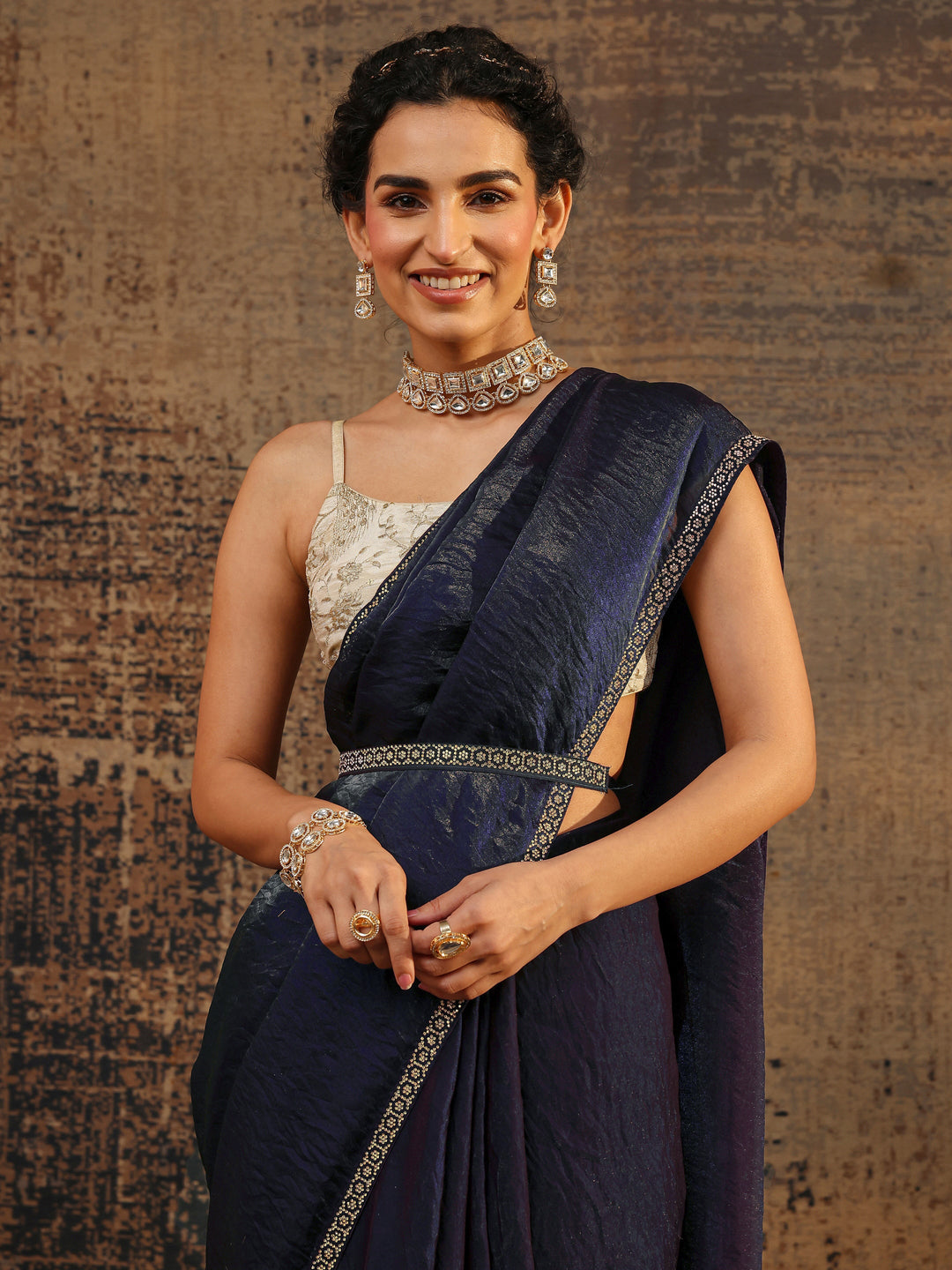  Purple Solid Satin Saree With Unstitched Blouse Piece 