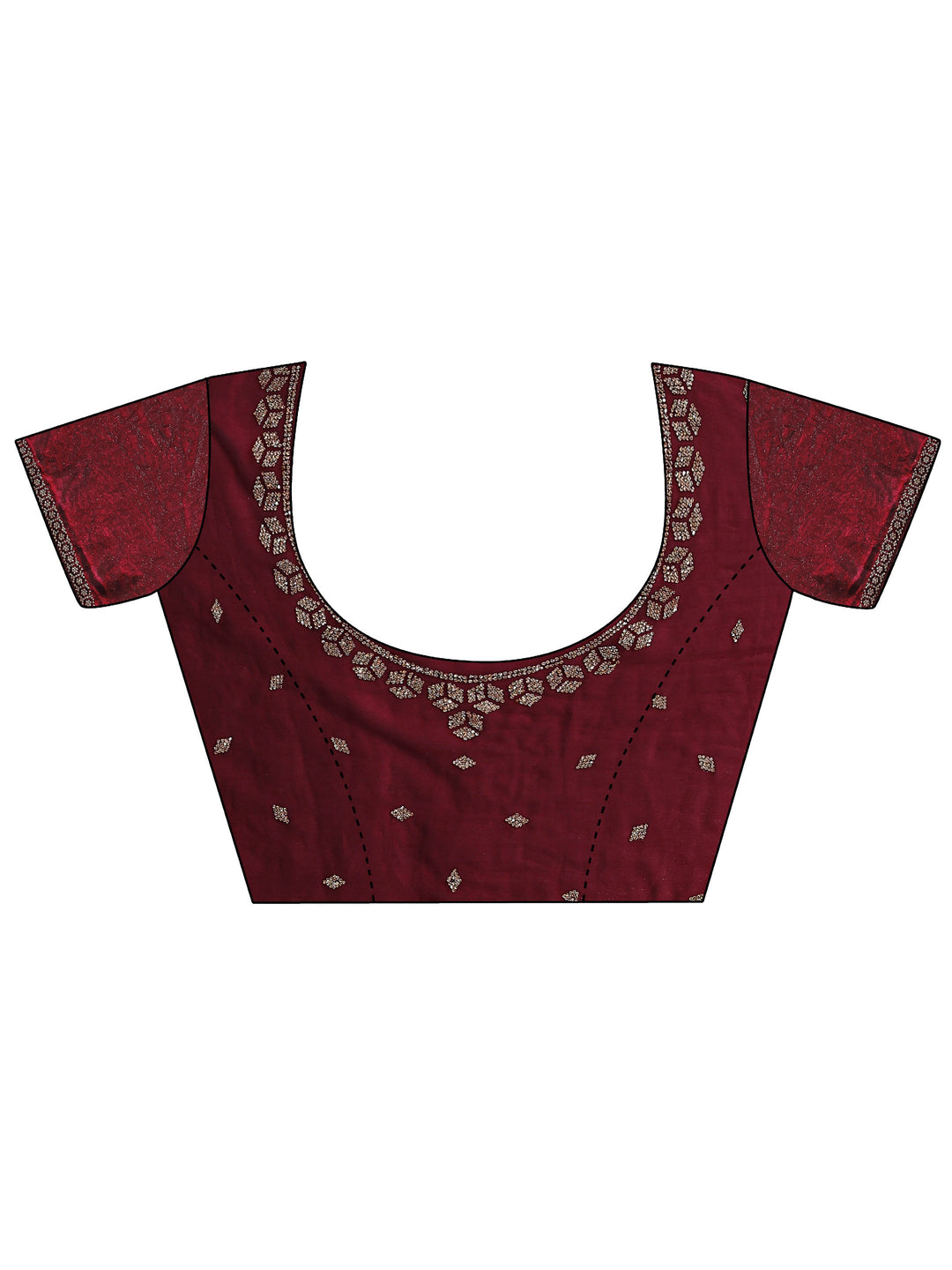 Burgundy Solid Satin Saree With Unstitched Blouse Piece 