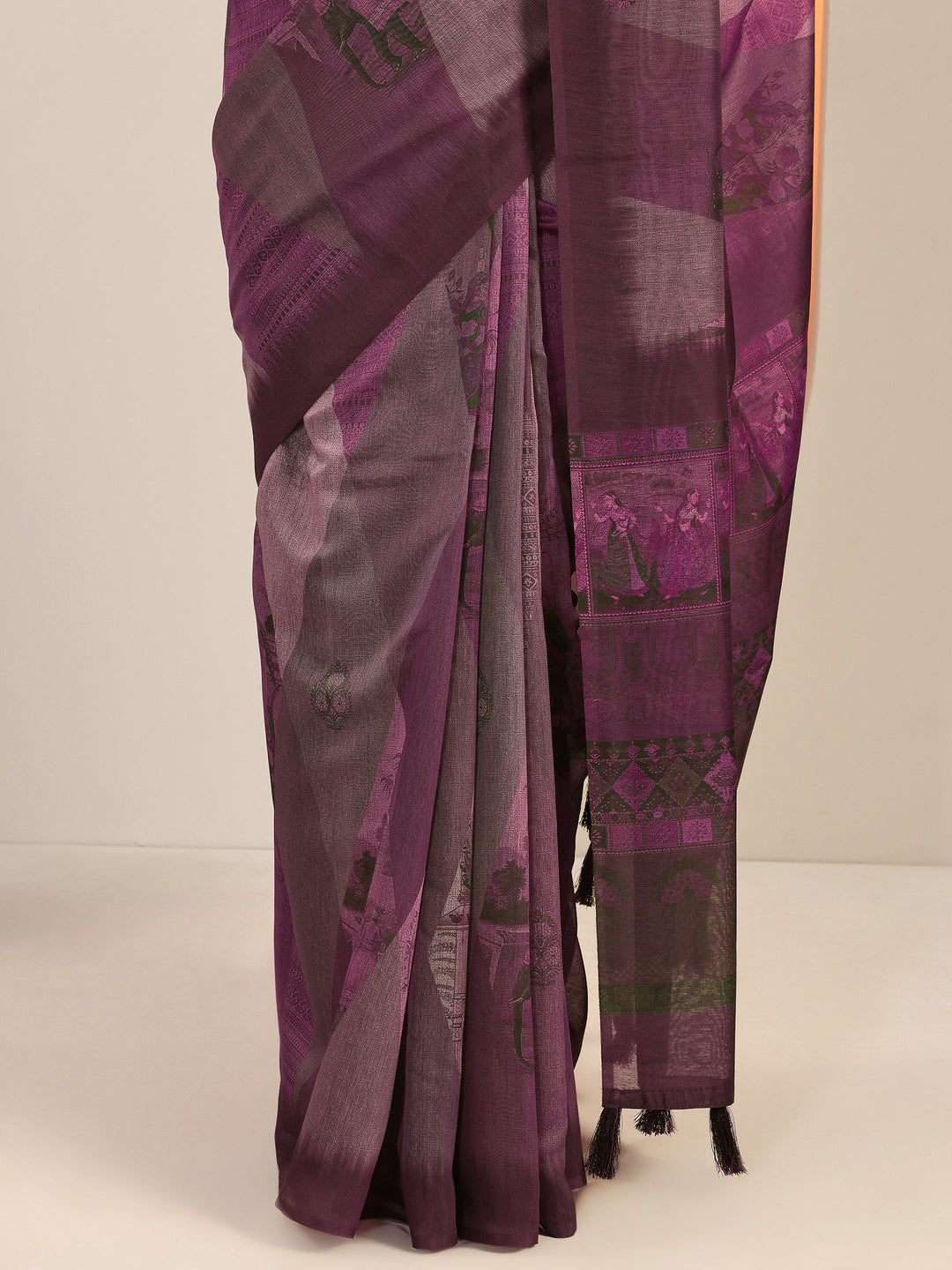  Mauve Printed Silk Blend Saree With Unstitched Blouse Piece 