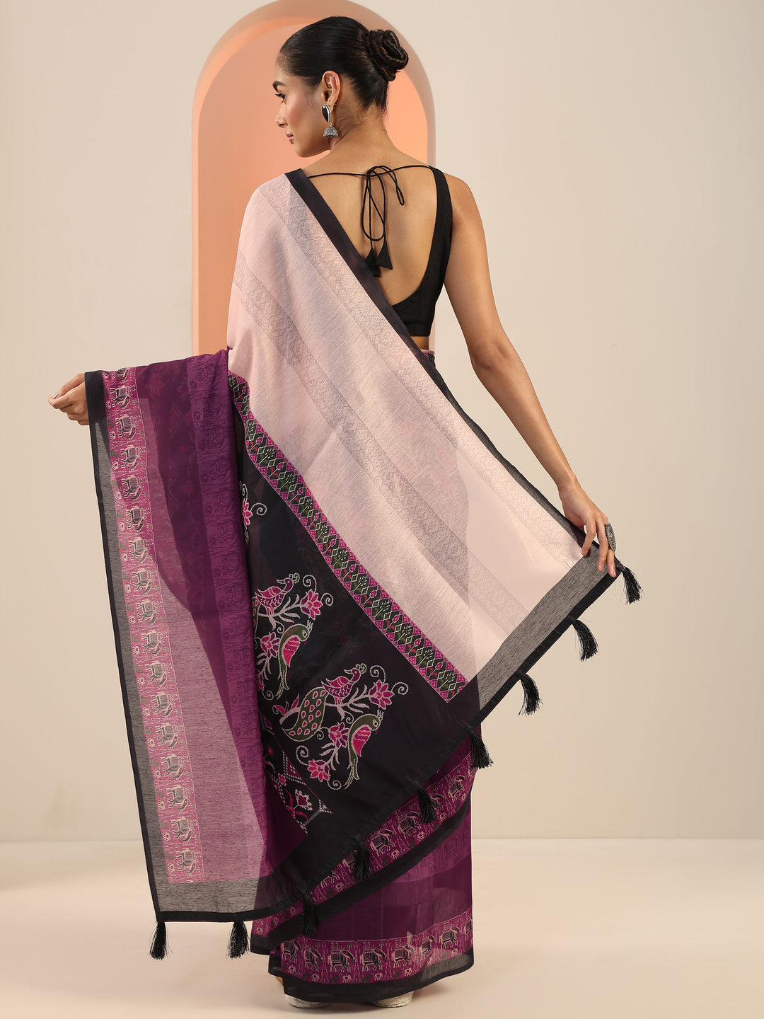  Burgundy Printed Silk Saree With Unstitched Blouse Piece 