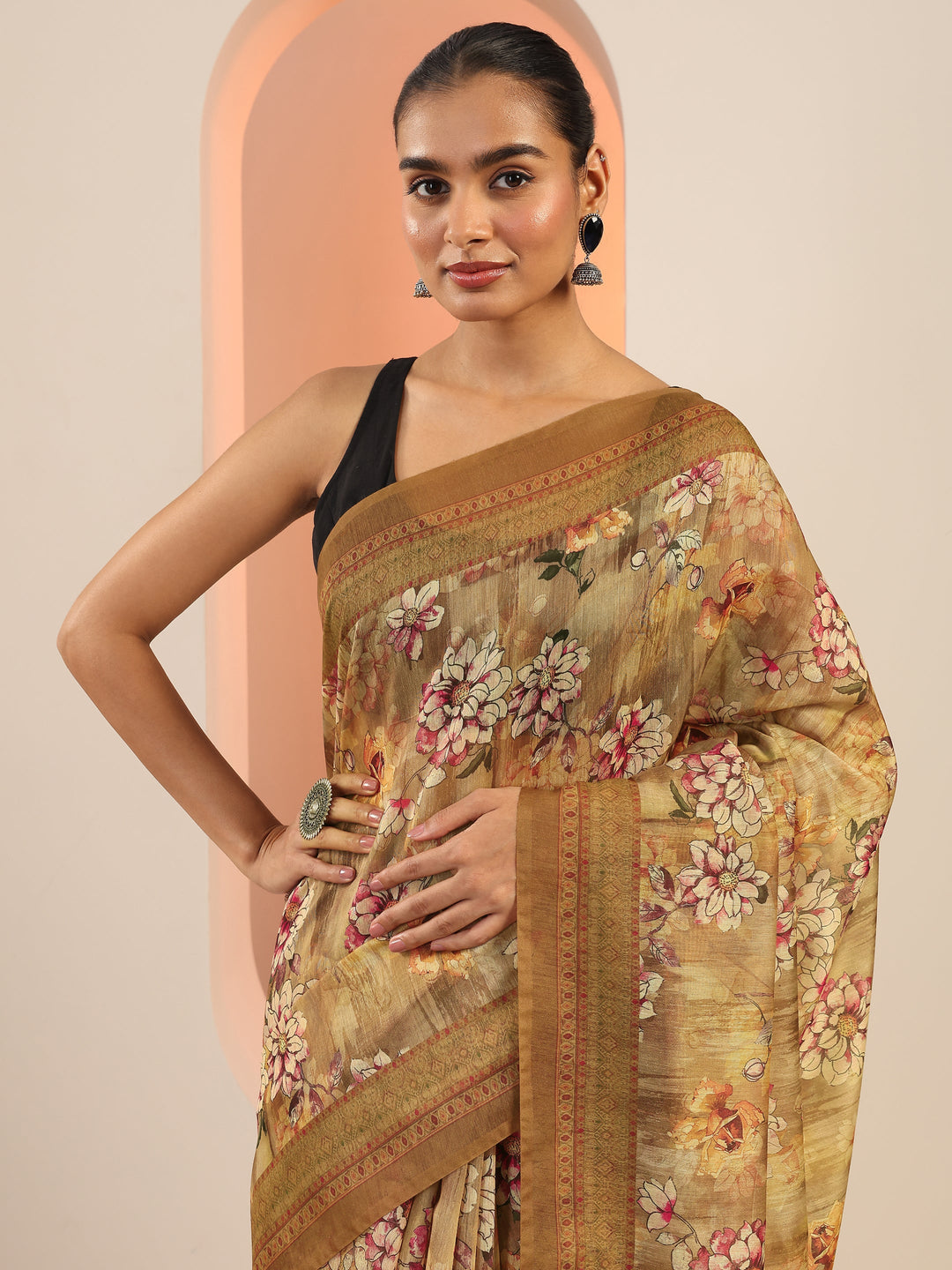  Mustard Printed Silk Saree With Unstitched Blouse Piece 