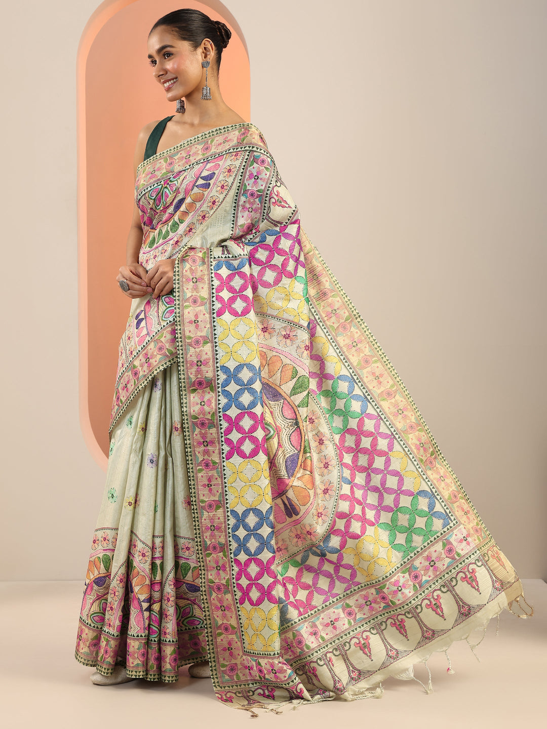  Multi Printed Silk Saree With Unstitched Blouse Piece 