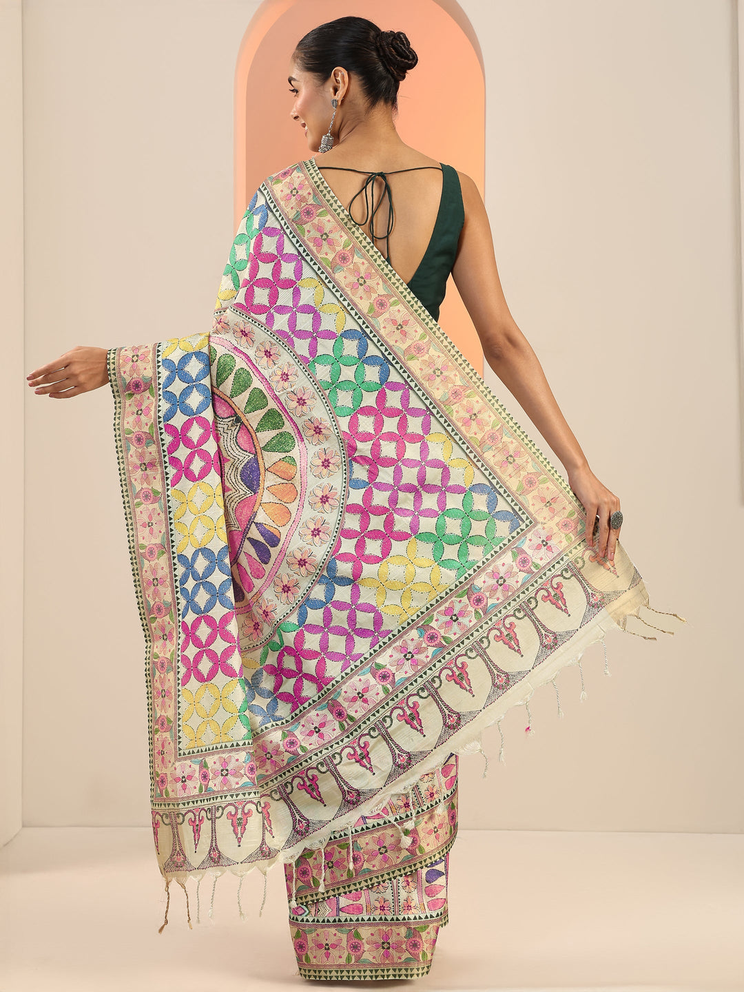  Multi Printed Silk Saree With Unstitched Blouse Piece 