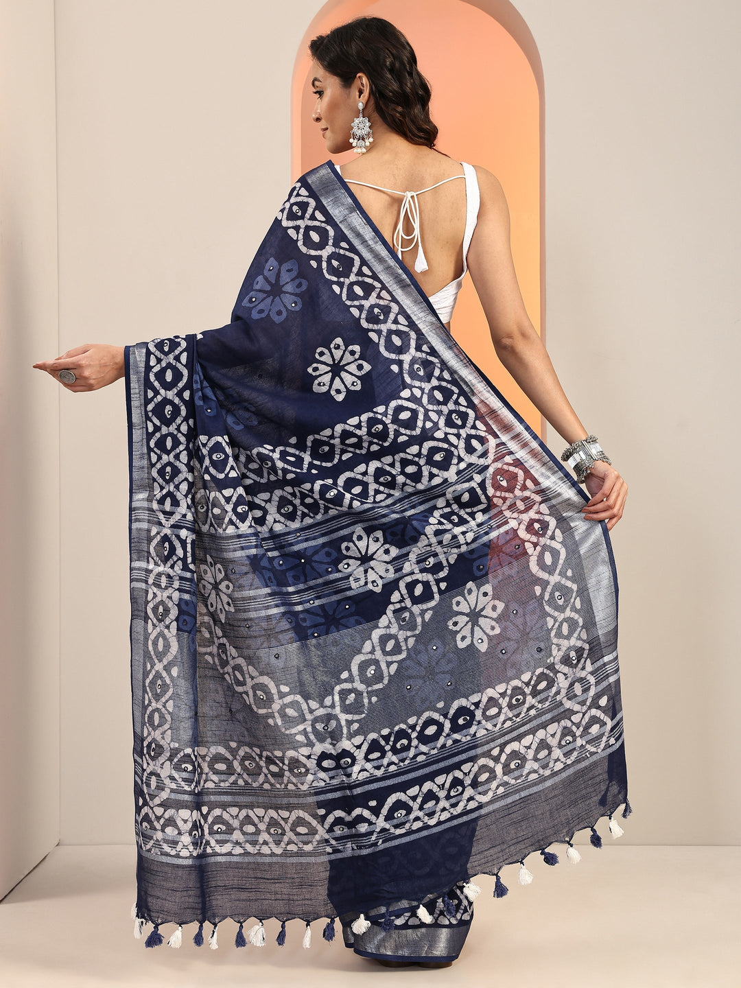  Blue Printed Cotton Saree With Unstitched Blouse Piece 