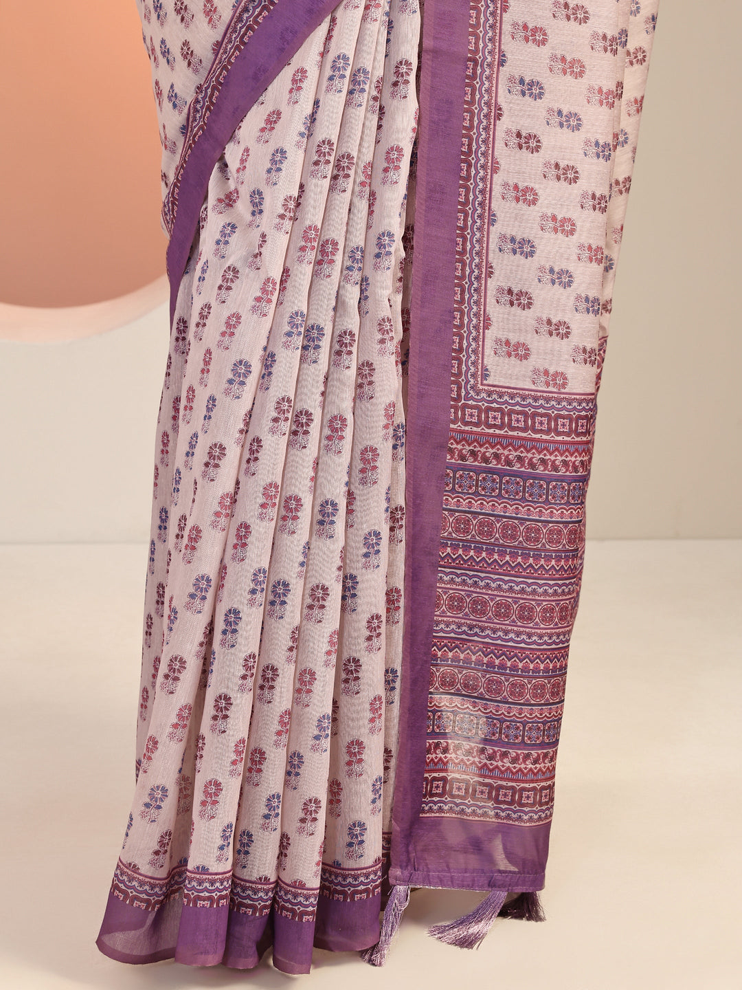  Mauve Printed Silk Blend Saree With Unstitched Blouse Piece 