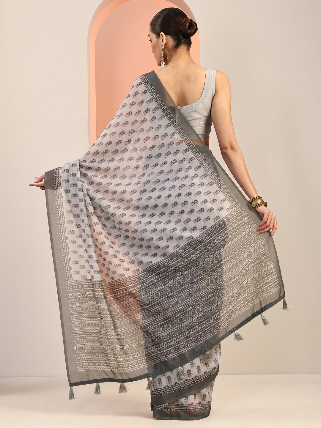  Mauve Printed Silk Blend Saree With Unstitched Blouse Piece 
