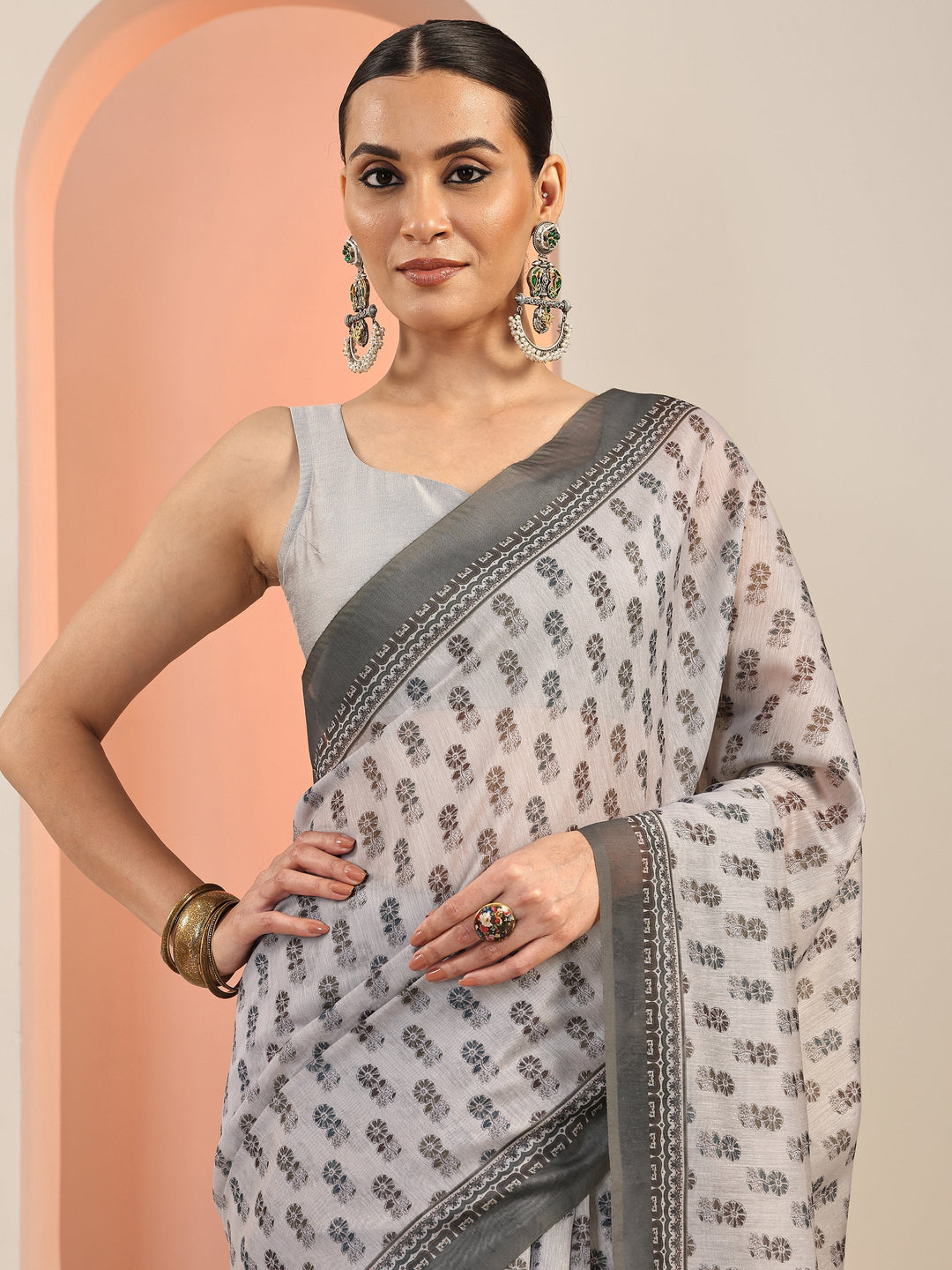  Mauve Printed Silk Blend Saree With Unstitched Blouse Piece 