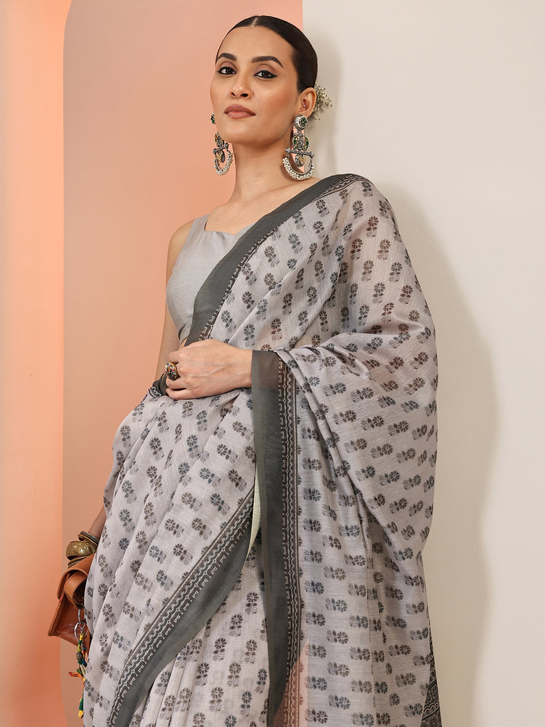  Mauve Printed Silk Blend Saree With Unstitched Blouse Piece 