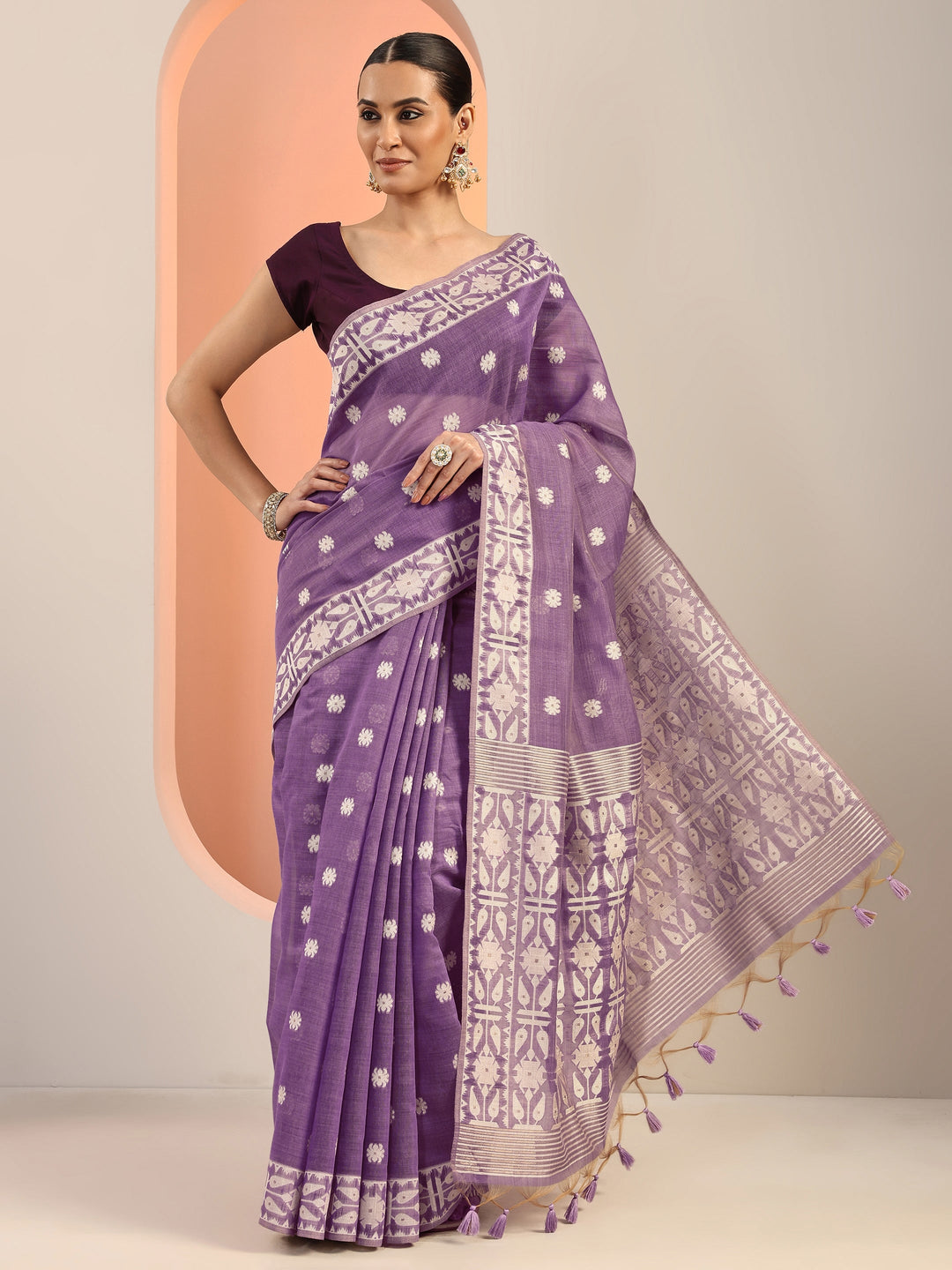  Lavender Woven Cotton Blend Saree With Unstitched Blouse Piece 