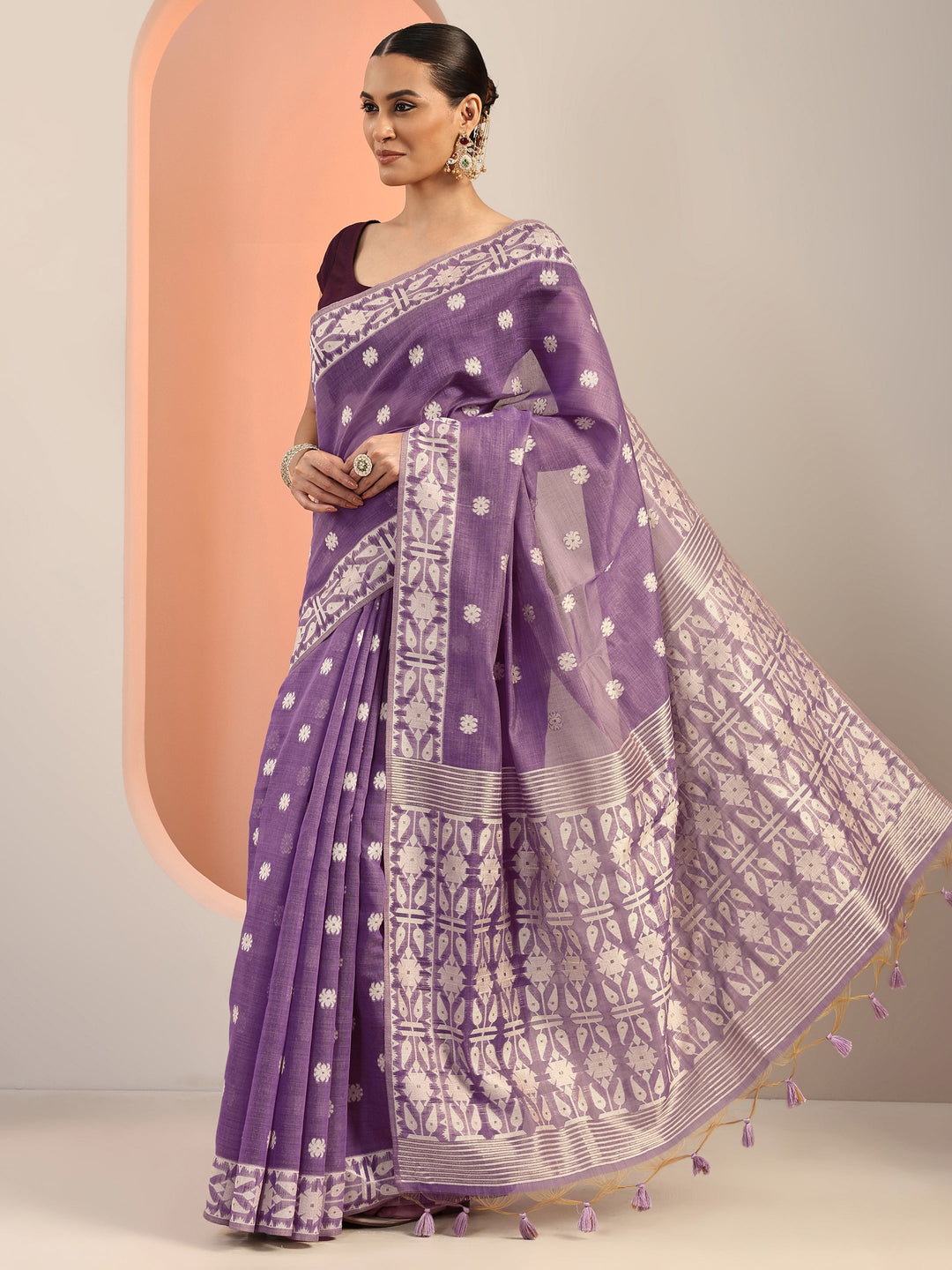  Lavender Woven Cotton Blend Saree With Unstitched Blouse Piece 