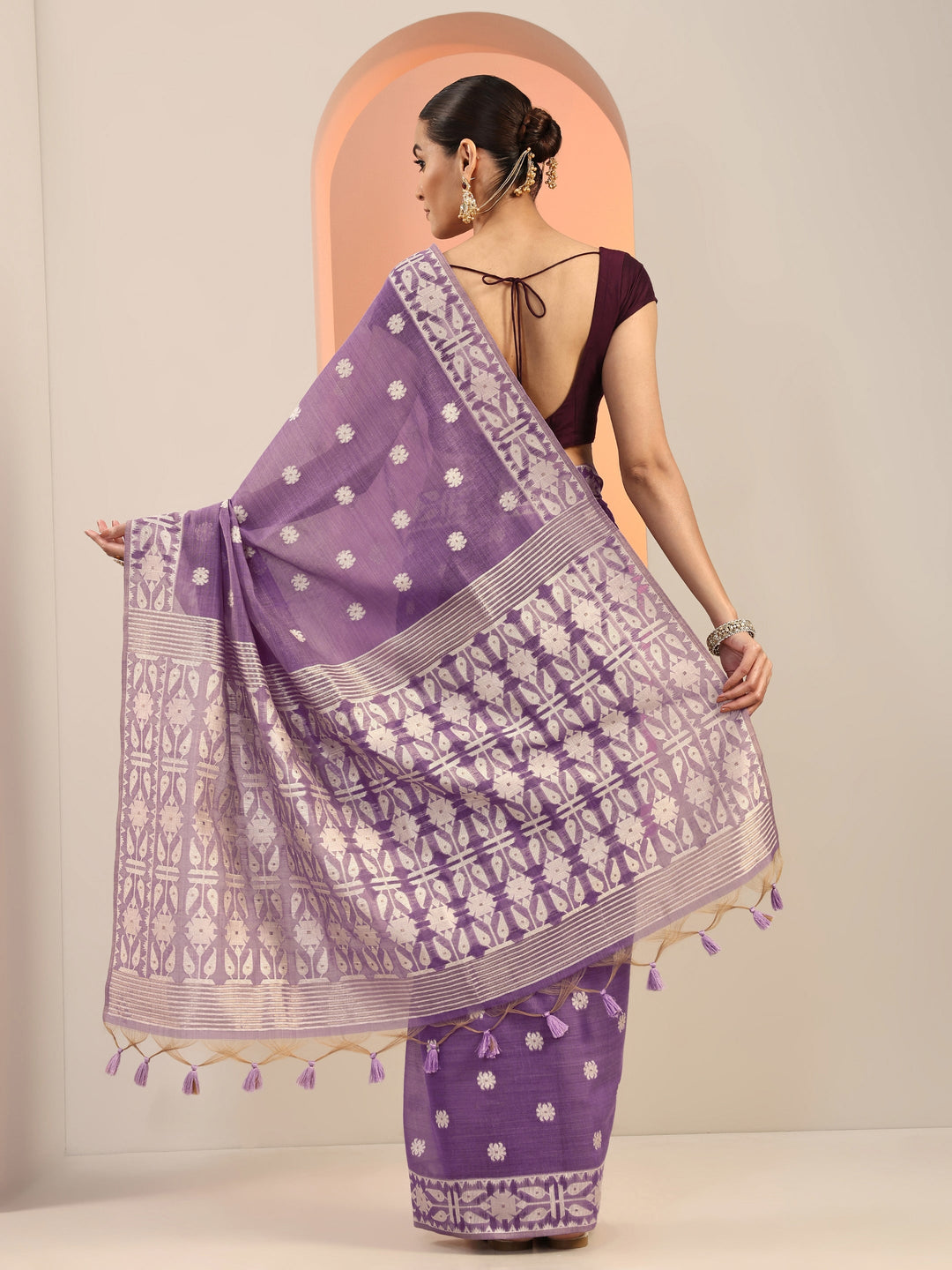  Lavender Woven Cotton Blend Saree With Unstitched Blouse Piece 