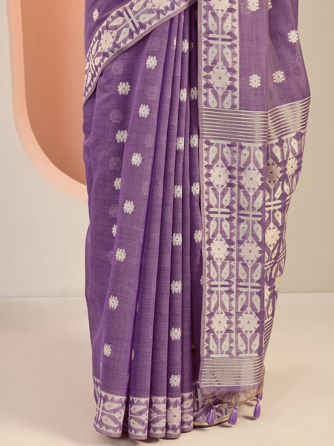  Lavender Woven Cotton Blend Saree With Unstitched Blouse Piece 